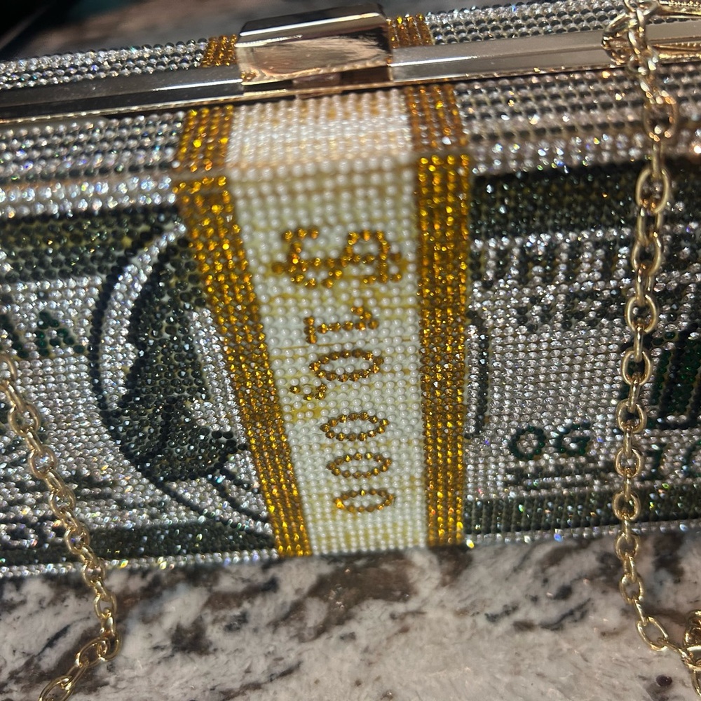 Crystal Embellished Money Clutch with crossbody chain NWOT - Picture 13 of 14